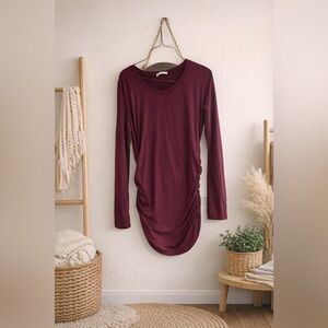 Women's Maternity Long Sleeve V-Neck  in Deep Plum